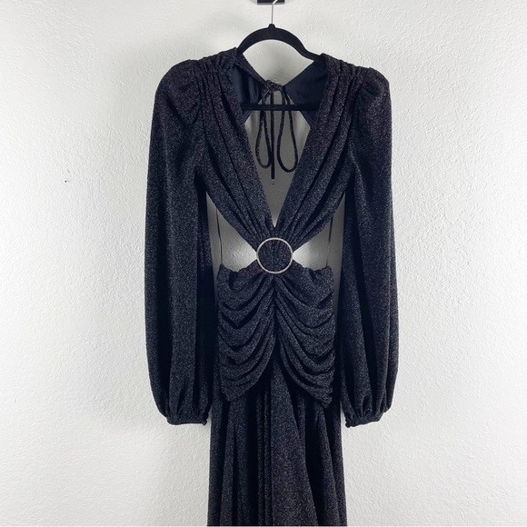 Patbo Lurex Cutout Long Sleeve Maxi Gown Dress Black Size 0 Summer Cocktail - Picture 3 of 11